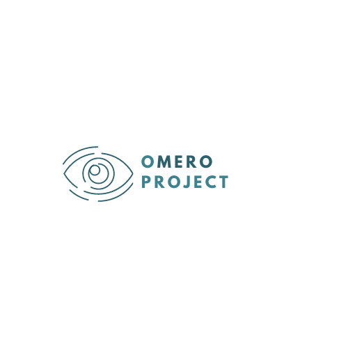 The oMERO project logo, which is a stylised eye in blue on a white background.