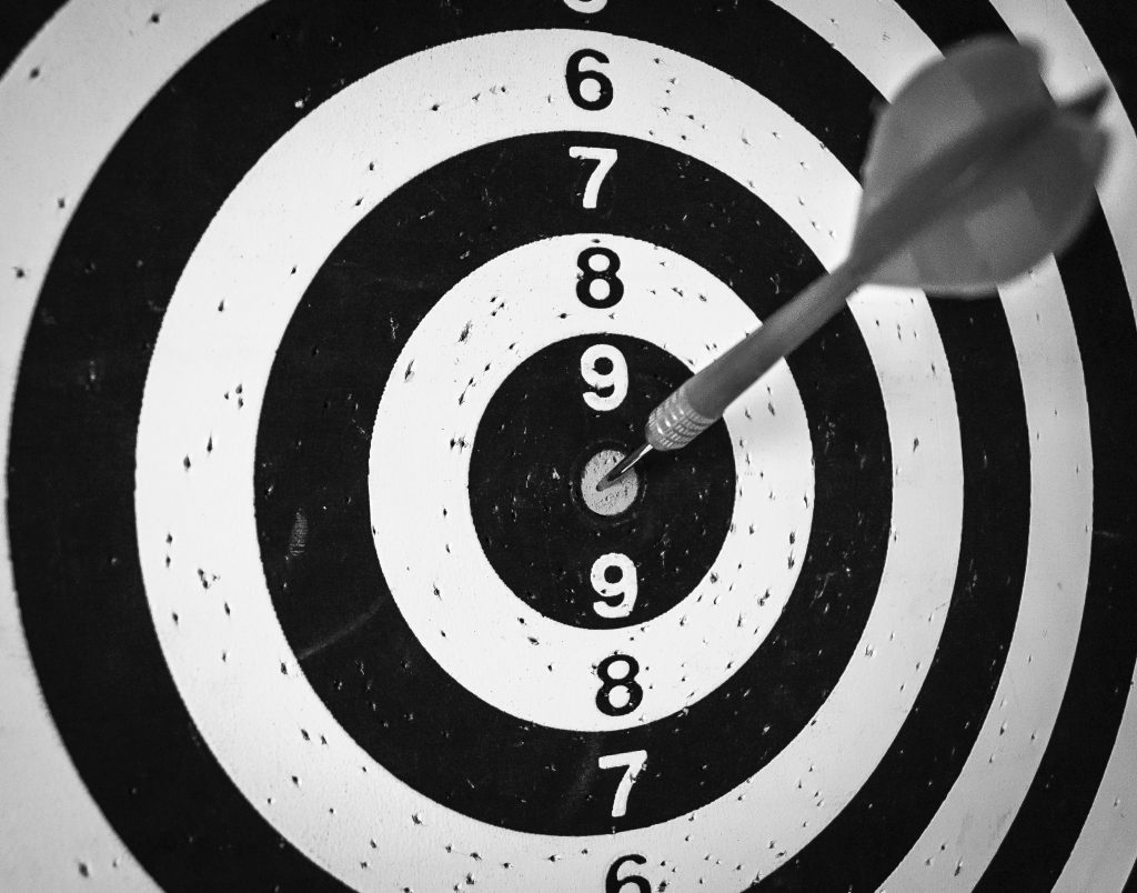 the image is a target with an arrow on the centre. It represents the achieved results and outcomes.